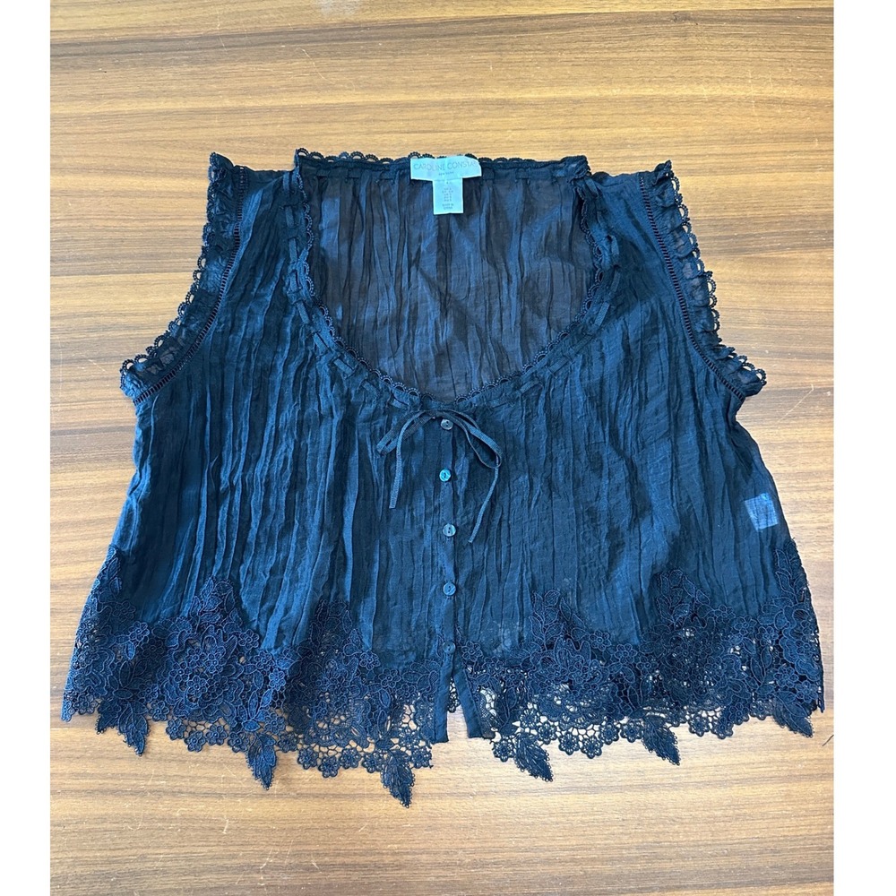 Caroline Constas Lace Trim Top Small Black Sheer Lace Dark Romantic Whimsigoth‎
